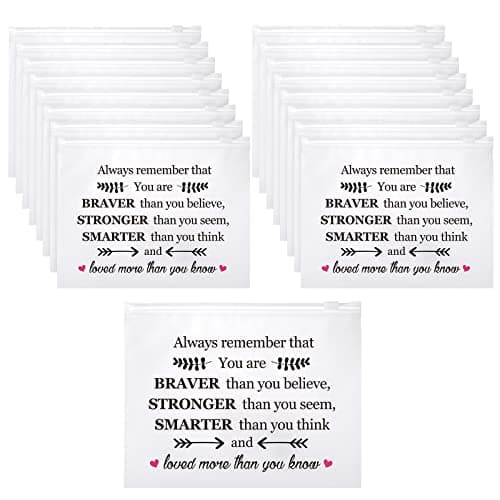 Reginary 50 Pcs Inspirational Gifts Bulk for Women Cosmetic Bag EVA You Are Braver Awesome Makeup Bag Mini Toiletry Packet with Zipper Encouragement Birthday Graduation Gift(You Are Braver)