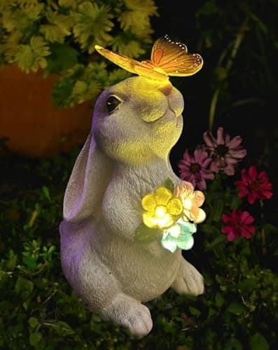 YODY Solar Garden Statues Outdoor Decor- Yard Decorations for Patio, Balcony, Backyard, Lawn Ornaments - Rabbit Figurines with LED Light- Unique Birthday House Warming Gifts for Women, Mom, Grandma