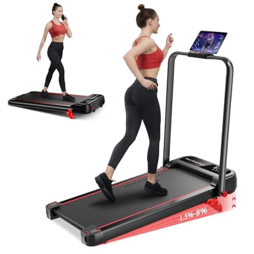 RHYTHM FUN Incline Foldable Treadmill, Walking Pad with Handle Bar 3 Level Incline, 300 Lbs Portable Treadmill for Home Office, Under Desk Compact Treadmill with LED Display & APP