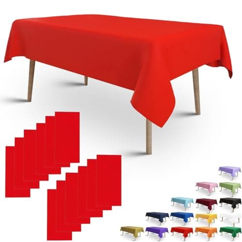 FULDGAENR Red Plastic Tablecloth, Disposable Red Table Cloths Plastic 54x108 Inch Size for 6-8 Foot Rectangle Table Indoor/Outdoor Parties Birthdays Weddings Anniversary - 1 Pack, Red