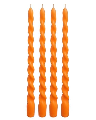 Viyffo Spiral Taper Candles 12 Inch Orange Set of 4 Unscented, Dripless, Smokeless Tapered Candlesticks Wedding Advent Home Decor Dinner Christmas