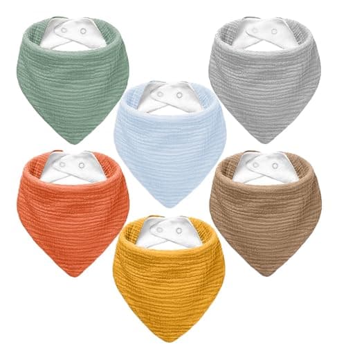 NISXABEBE Muslin Baby Bibs,Soft Triangular Baby Bandana Drool Bibs for Baby Boy Girl,Solid Colors Bib for Drooling Teething 6 Pack(Unisex)