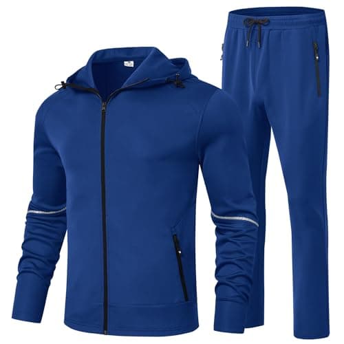 BGOWATU Men's Tracksuits Set Full Zip Jacket Hoodie Sweatsuit Running Sport Pants Jogging Suits with Zipper Pockets Royal Blue L