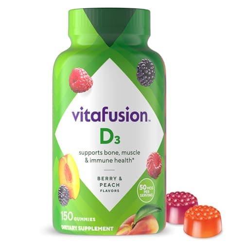 Vitafusion Vitamin D3 Gummy Vitamins for Bone and Immune System Support, Peach, Blackberry and Strawberry Flavored, 50 mcg Vitamin D, 75 Day Supply, 150 Count