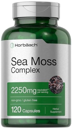 Horbäach Sea Moss Complex Capsules | 2250mg | 120 Count | Complex Formula with Bladderwrack & Burdock Root | Non-GMO & Gluten Free Supplement