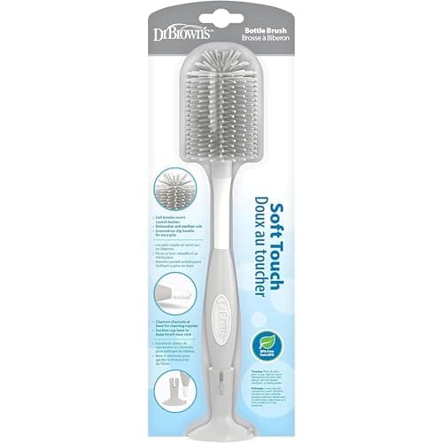 Dr. Brown's Soft Touch No Scratch Baby Bottle Cleaning Brush, Nipple Cleaner and Suction Cup Base for Easy Storage, BPA-Free, Gray