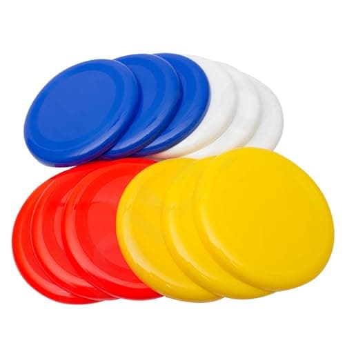 Fun Central High-Flying Excitement: 12 Pack, 10 Inch Assorted Color Flying Discs (Blue, Red, White, Yellow) - Perfect Backyard Games, Sports, Summer Beach, 4th of July Party Essential