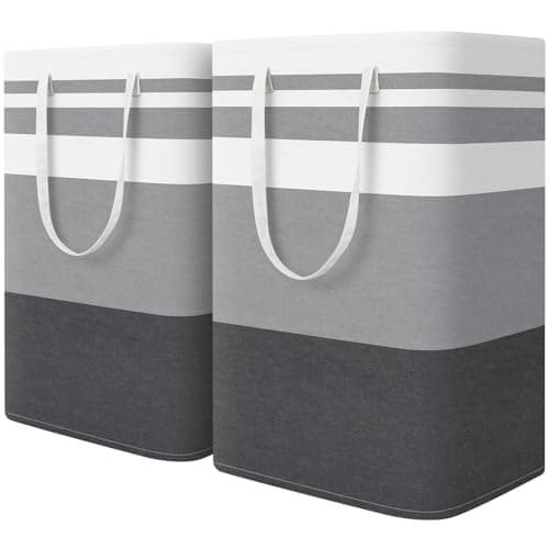 HomeHacks 2-Pack Large Laundry Basket, Waterproof, Freestanding Laundry Hamper, Collapsible Tall Clothes Hamper with Extended Handles for Clothes Toys in the Dorm and Family-(Gradient Grey, 75L)