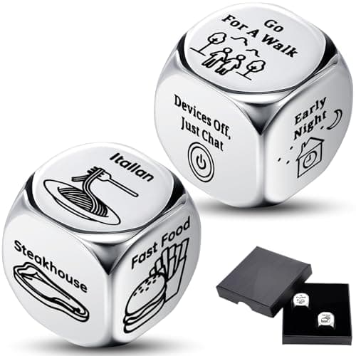 Poen Food Decision Dice Game Decider Date Night Dice Valentines Day Gifts for Couple Anniversary Stainless Steel Sieve Stocking Stuffers for Women Men Adults Funny Gifts(Food,Activity)