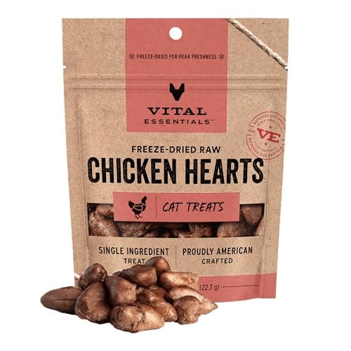 Vital Essentials Chicken Hearts Cat Treats, 1 oz | Freeze-Dried Raw | Single Ingredient | Grain Free, Gluten Free, Filler Free