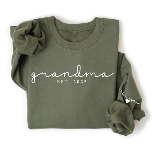 Custom Grandma Sweatshirt for Women | Personalized Grandkids Names on Sleeve | Crewneck Grandma Sweatshirts and Hoodies | Grandma Gifts from Grandkids