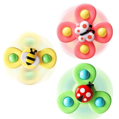 ALASOU 3PCS Suction Cup Spinner Toys for 1 Year Old Boy Girl|Spinning Top Baby Toys 12 18 Months|1 2 Year Old Boy Birthday Gift|Baby Bath Toys for Kids Ages 1-3|Sensory Toys for Toddlers 1-3