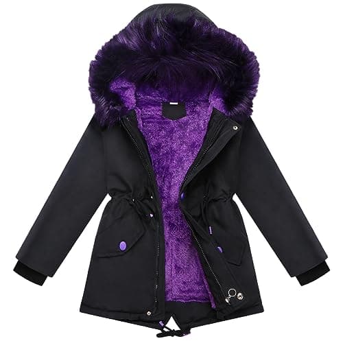 Girl Heavyweight Hooded Puffer Jacket Size 8-10 Winter Coat Black Parka for Kids