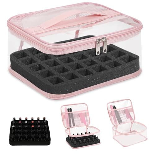 Beloving Clear Nail Polish Organizer Holds 30 Bottles PVC Nail Polish Case See-Through Nail Supplies with Manicure Tools Storage Sections, Portable Travel Nail Tech Carrying Bag for Storage Display