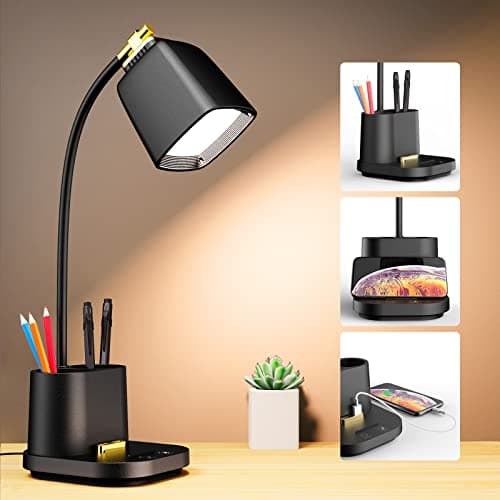 GONDSILY LED Desk Lamp with USB Charging Port Touch Control 3 Color Modes, Stepless Dimming,Eye-Caring LED Table Lamp for Home,Office,Bedroom,Reading,Work,Study,Gooseneck Lamp, 5V, 2.4A
