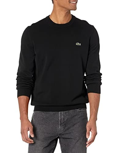 Lacoste Mens Long Sleeve Crewneck Cotton Jersey Sweater, Black, Medium US