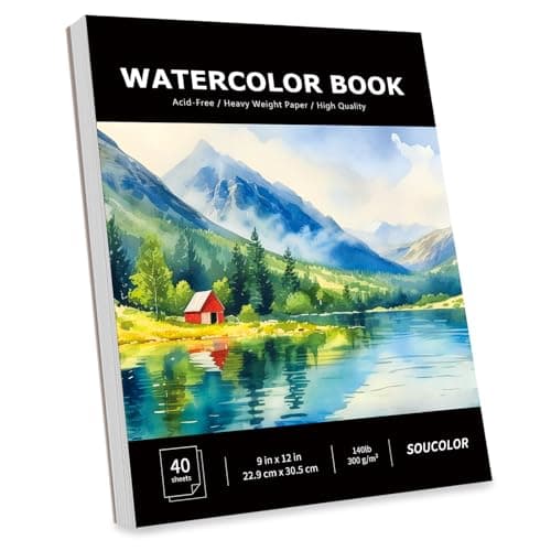 Soucolor Watercolor Paper Pad, 9"x12" Water Color Paper, 140lb/300gsm 40 Sheets Artist Painting Drawing Paper Book, Art Supplies for Adults, Watercolor Paint Set, Sketchbook, Journal, Notebook