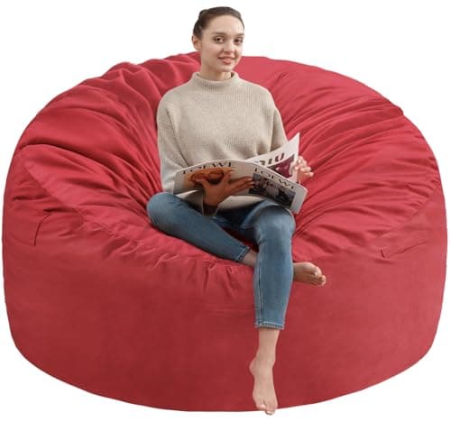 SIMFLAG 3FT Bean Bag Chair, Comfy Bean Bag Chairs with Memory Foam Filled, Fluffy Beanbag Sofa with Dutch Velvet Cover, Round BeanBag Chairs for Living Room, Playroom - Red