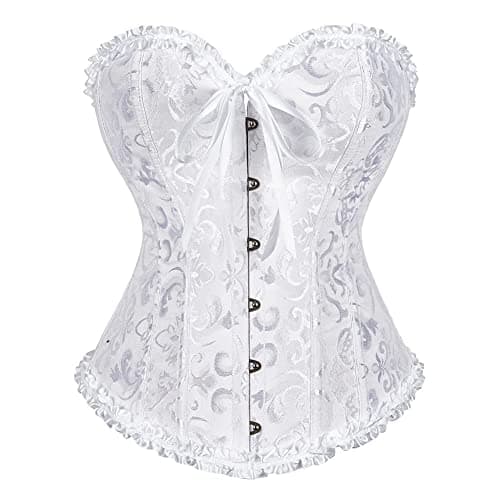 SZIVYSHI Corset Tops for Women, Bustier Shapewear Lingerie, Fashion Lace Waist Push Up Bodysuit Vest, Strapless Vintage Victorian Overbust Bodice for Night Out (White,M)