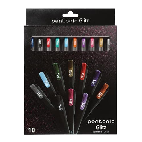 Pentonic Glitter Gel Pens, 10 Count, 10 Assorted Colors, 1.0 mm Medium Point, Smooth Writing For Journaling, Notetaking & Art Projects (1002365)