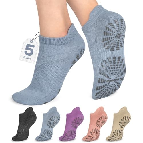 unenow 5 Pairs Pilates Socks for Women Non Slip Socks with Grips for Yoga Hospital Barre Barefoot