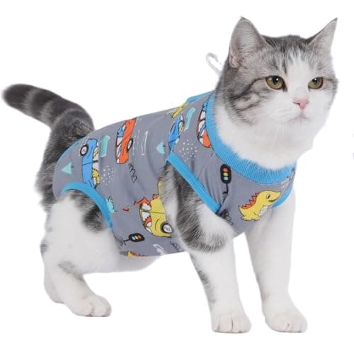 kzrfojy Cat Surgery Recovery Suit Professional for Surgical Abdominal Wound Or Skin Diseases E-Collar Alternative for Cats Dogs After Surgery Wear Pajama Suit (Gray, Medium)