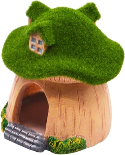 MC MEICHUANG Aquarium Decoration House,Betta Fish Tank Hideaway Landscape, Green Moss Mushroom House Shelter, Reptiles Fish and Shrims Fairy Garden Cave Decor