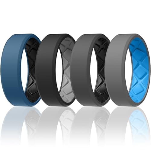 Egnaro Men's Silicone Rings, 7.5mm Wide 2.5mm Thick Rubber Bands For Him, Ergonomic Beveled Edge Two Tone Waterproof Workout Accessories
