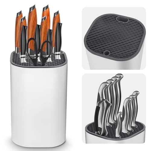 Ninonly Knife Block Without Knives 2 in 1 Universal Square Knife Holder for Kitchen with Scissors Slot Space Saving Detachable Kitchen Knife Storage