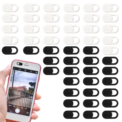 LIQWEI 50PCS Webcam Cover Slide, 0.023 Inch Ultra-Thin Universal Web Camera Cover for Laptop, Computer, Phone–Secure Privacy with Smooth-Sliding Camera Cover(Black+White)