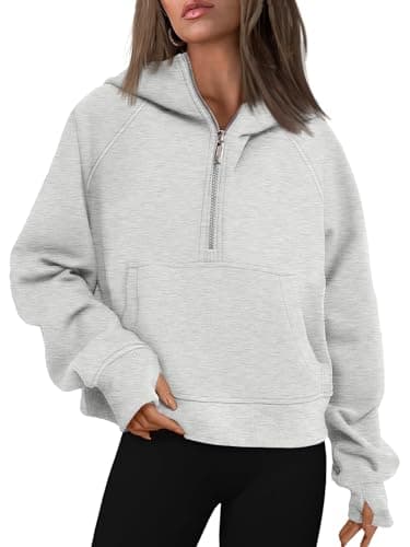 AUTOMET Womens Hoodies Half Zip Sweatshirts Fleece Jackets Tops Oversized Pullover Fall Outfits 2024 Winter Fashion Clothes Grey M