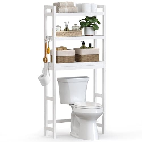 SONGMICS Over The Toilet Storage, 3-Tier Over Toilet Bathroom Organizer with Adjustable Shelf, Fit Most Toilets, Space-Saving, Cloud White UBTS01WT