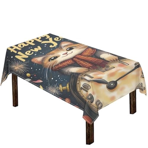 LedBack Table Clothes for Rectangle Table Home Decorative Tableclothes Washable Oil-Proof New Year Cat Print Table Cover Table Protector for Outdoor Wedding Party-L