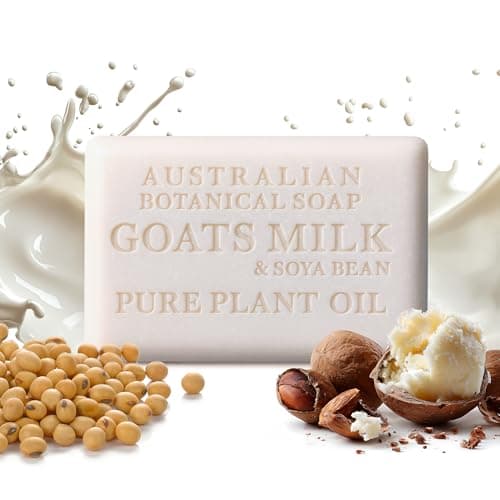Australian Botanical Soap Goat Milk Soap Bar – Triple-Milled Body Cleanser with Shea Butter & Soya Bean Oil – Gentle Hydration for Sensitive Skin 6.8 oz – 1 Pack