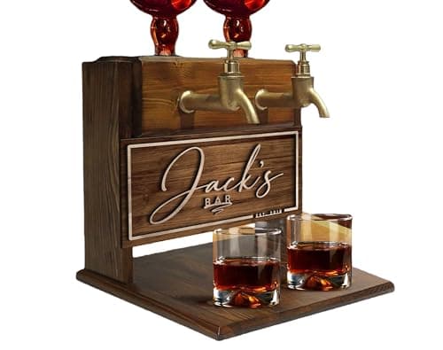 CraffBase Personalized Whiskey Liquor Dispenser Father's Day Gift Engraved Wooden Whiskey Dispenser Whiskey Gift for Dad Liquor Pourer Wine, Vodka, Bourbon for Home Bar (Double Faucet)