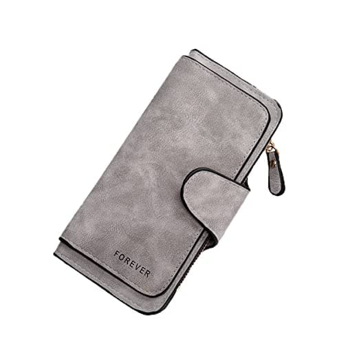 SUVERCH Womens Long Leather Wallet, RFID Blocking Leather Pocket Wallet Ladies Mini Purse with ID Window