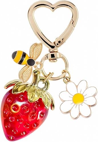 SIGZKK Cute Cherry Strawberry bag charms keychain purse accessories charm for women handbags Kawaii Flower Car Key Chain