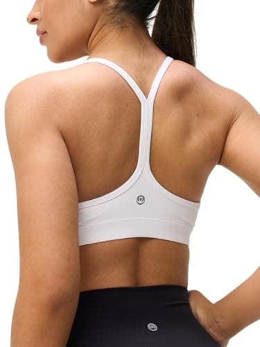 Omwilddo Womens Y Back Padded Sports Bra Strappy U Neck Butter Soft Low Impact Workout Bras Yoga Pilates Walking White M