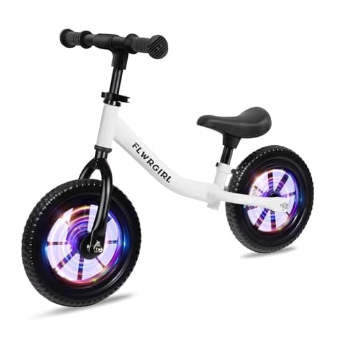 Flwrgirl Balance Bike 2 Year Old,Colorful Lighting Toddler Balance Bike 2 3 4 5 Year Old,Adjustable Height Toys for Ages 2-4 Boys Girls,12 Inch 2 3 4 Year Old Boy Girl Birthday Gift,White