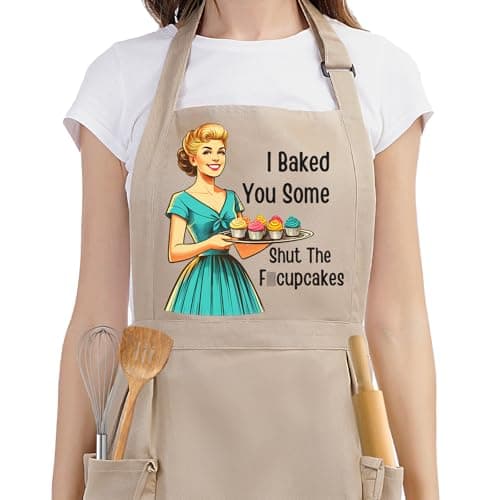Miracu Funny Cooking Baking Aprons for Women w/Pockets, Ruffle - Cute Sarcastic Womens Kitchen Apron, Hilarious Retro Baker Gifts for Housewife Mom Chef Friend Her, Christmas Baking Gifts for Women