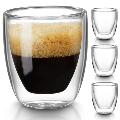 Gencywe Double Walled Espresso Cups Set of 4 (50% Thicker), 3 Ounce Clear Expresso Coffee Mugs, Espresso Shot Glasses, Double Wall Insulated Espresso Cups Suit for Espresso Machine, Microwave Safe