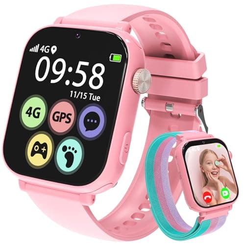 AXYWINBO Kids Smart Watch for Girls Boys 4g GPS Call Text-Smart Watch for Kids Game Camera Pedometer Alarm Clock Calculator-Kid Watches for Girls Boys 4-12 Ages Gifts Pink