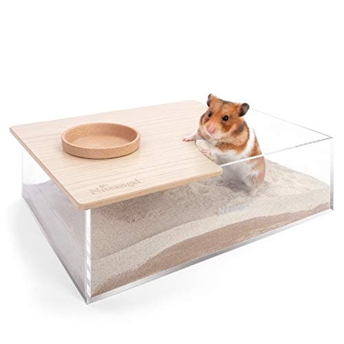 Niteangel Animal Sand-Bath Box: - Acrylic Critter's Sand Bath Shower Room & Digging Sand Container for Hamsters Mice Lemming Gerbils or Other Small Pets (Rectangle, Burlywood)