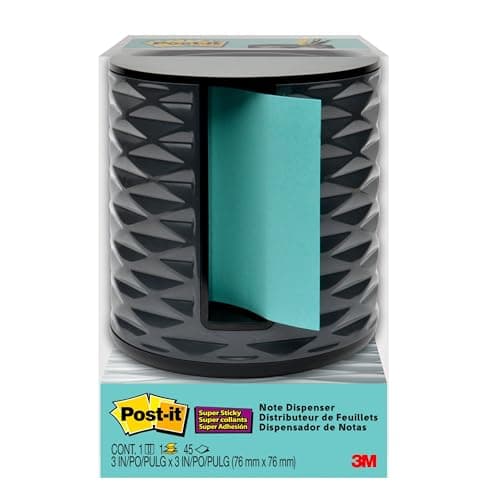 Post-it Note Dispenser, Vertical Design, Pop-Up Notes, Black with Grey Geometric Pattern, 1 Aqua Splash 3 in x 3 in Super Sticky Note Pad