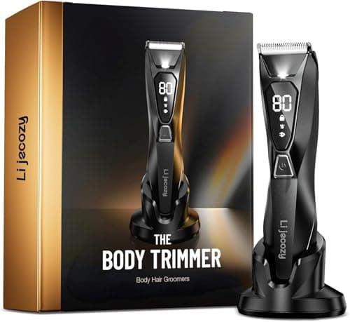 Lijecozy Body Hair Trimmer for Men - Pubic Hair Trimmer for Man - Electric Ball Shaver with Display & Light - Waterproof Wet/Dry Groomer kit for Groin - Wireless Charging - Ceramic Blade with 3 Comb