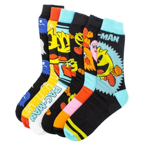 Hyp Pac-Man Assorted Blue Crew Socks, 6-Pack