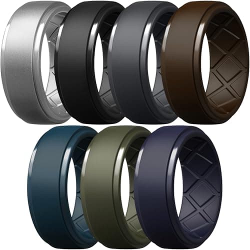 Egnaro Men's Silicone Rings 10mm Wide 2.5mm Thick Rubber Wedding Bands, Multipack 1/4/7 Breathable Comfort Fit For Workout
