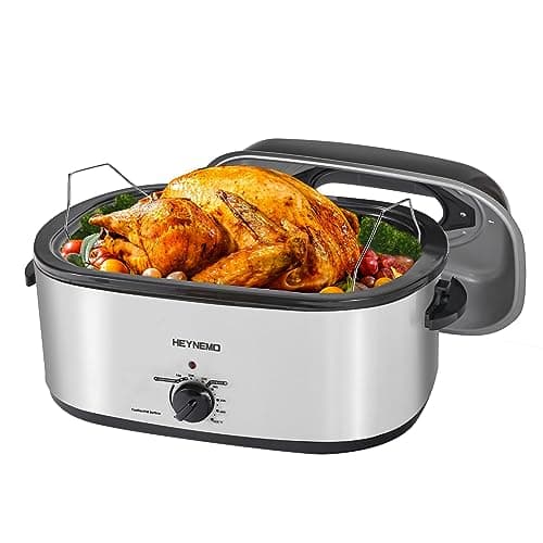 Roaster Oven 26Qt, Multifunctional Electric Roaster Oven for Turkey Meats Bread Soup Sauce, Fast-Cooking Turkey Roaster with Self-Basting Lid, Removable Pan and Rack, Stainless Steel