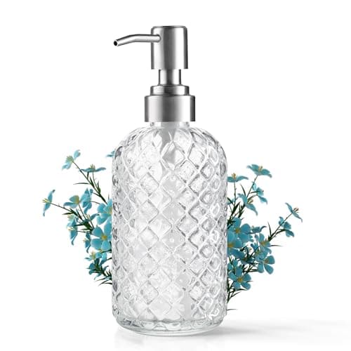 14 Oz Refillable Glass Soap Dispenser with Rust Proof Stainless Steel Pump, for Dispense Hand soap, Body wash, Lotion