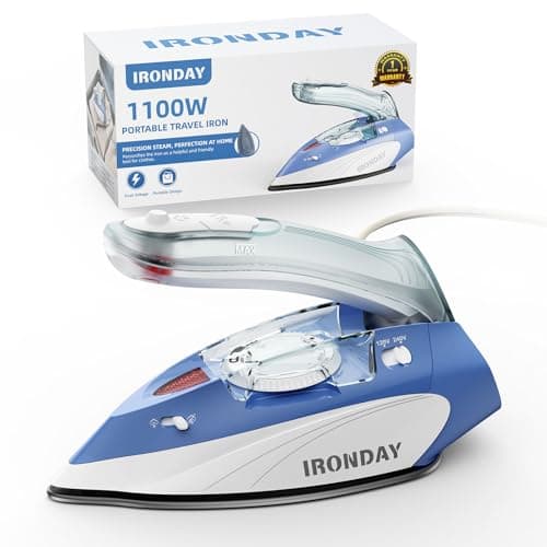IRONDAY 1100W Mini Travel Iron with Steam for Clothes with Dual Voltage, 2.7oz Water Tank,Temperature Control, Non-Stick Soleplate, Folding Handle,Portable Small Iron for Sewing,Quilting and Handcraft